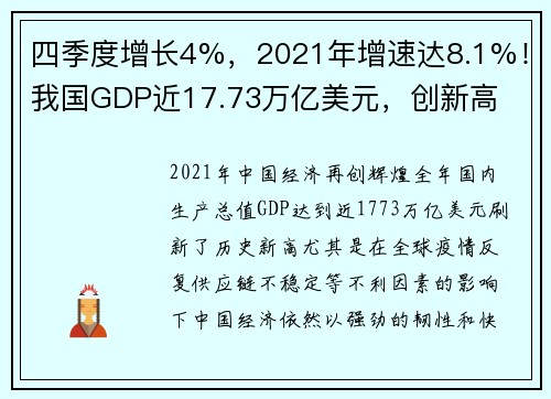 四季度增长4%，2021年增速达8.1%！我国GDP近17.73万亿美元，创新高